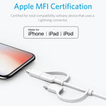 Câble de données certifié MFI ANKER 3 en 1 8 broches + Micro USB + USB-C / Type-C