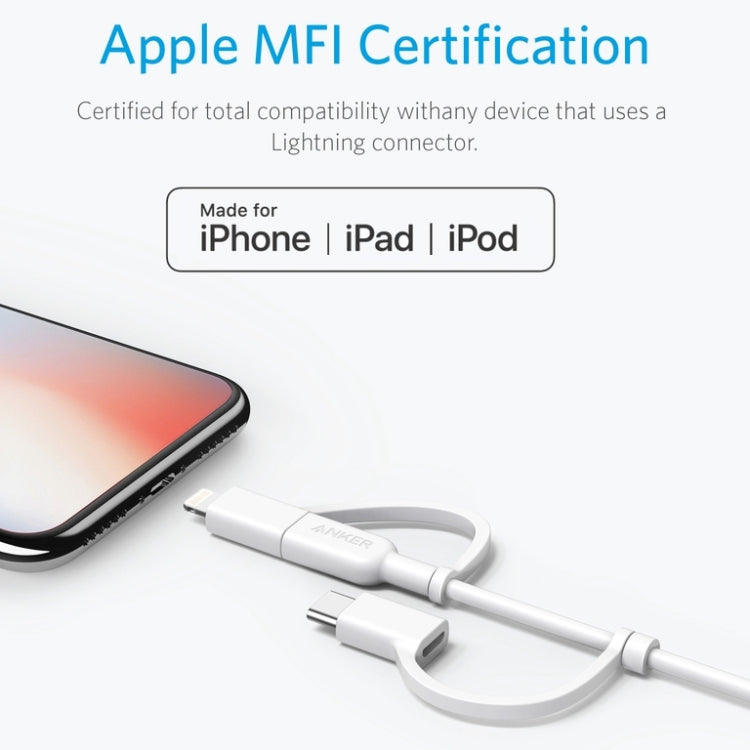 Câble de données certifié MFI ANKER 3 en 1 8 broches + Micro USB + USB-C / Type-C