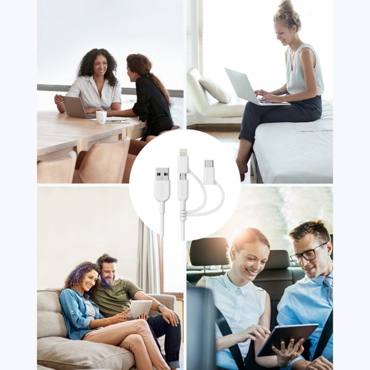 Câble de données certifié MFI ANKER 3 en 1 8 broches + Micro USB + USB-C / Type-C