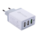 XHF30W 3 QC3.0 USB Fast Charging Wall Charger, EU Plug, EU Plug
