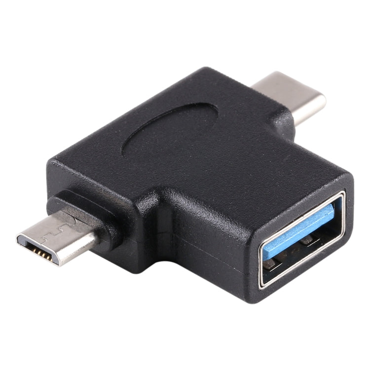 Adaptateur OTG multifonction en T avec prise USB 3.0 femelle, USB-C/Type-C mâle et micro USB mâle