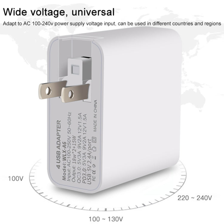 WLX-A6 Adaptateur secteur chargeur de voyage USB à charge rapide 4 ports, prise AU, prise AU