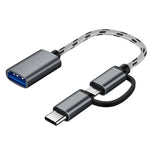 Câble adaptateur tressé en nylon USB 3.0 femelle vers Micro USB + USB-C / Type-C mâle chargement + transmission OTG, Longueur du câble : 17cm, Micro USB 17cm gris, Micro USB 17cm or