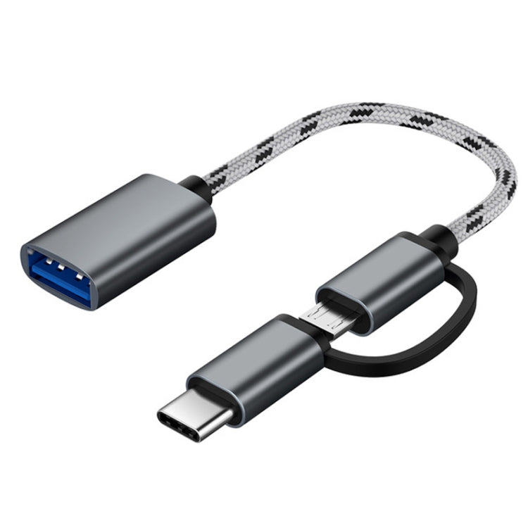 Câble adaptateur tressé en nylon USB 3.0 femelle vers Micro USB + USB-C / Type-C mâle chargement + transmission OTG, Longueur du câble : 17cm, Micro USB 17cm gris, Micro USB 17cm or