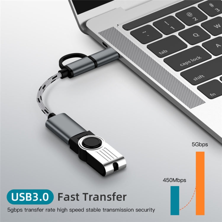 Câble adaptateur tressé en nylon USB 3.0 femelle vers Micro USB + USB-C / Type-C mâle chargement + transmission OTG, Longueur du câble : 17cm, Micro USB 17cm gris, Micro USB 17cm or