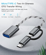 Câble adaptateur tressé en nylon USB 3.0 femelle vers Micro USB + USB-C / Type-C mâle chargement + transmission OTG, Longueur du câble : 17cm, Micro USB 17cm gris, Micro USB 17cm or