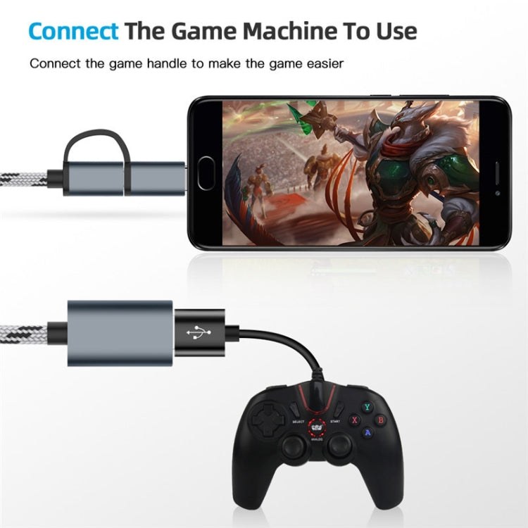 Câble adaptateur tressé en nylon USB 3.0 femelle vers Micro USB + USB-C / Type-C mâle chargement + transmission OTG, Longueur du câble : 17cm, Micro USB 17cm gris, Micro USB 17cm or