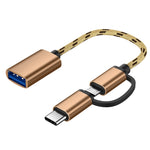 Câble adaptateur tressé en nylon USB 3.0 femelle vers Micro USB + USB-C / Type-C mâle chargement + transmission OTG, Longueur du câble : 17cm, Micro USB 17cm gris, Micro USB 17cm or