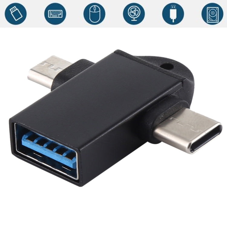 Adaptateur OTG multifonction USB 3.0 Femelle vers USB-C / Type-C Mâle + Micro USB Mâle avec trou pour dragonne