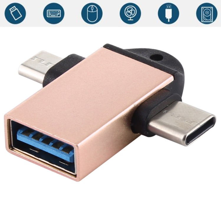 Adaptateur OTG multifonction USB 3.0 Femelle vers USB-C / Type-C Mâle + Micro USB Mâle avec trou pour dragonne