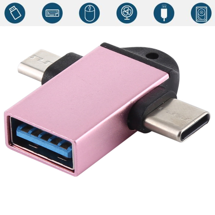 Adaptateur OTG multifonction USB 3.0 Femelle vers USB-C / Type-C Mâle + Micro USB Mâle avec trou pour dragonne