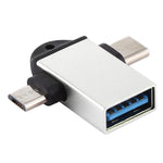 Adaptateur OTG multifonction USB 3.0 Femelle vers USB-C / Type-C Mâle + Micro USB Mâle avec trou pour dragonne