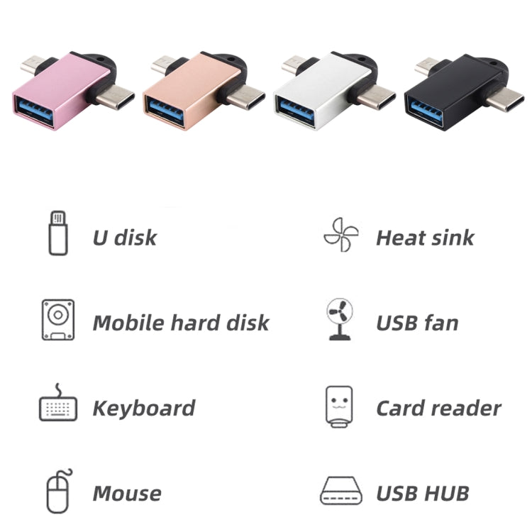Adaptateur OTG multifonction USB 3.0 Femelle vers USB-C / Type-C Mâle + Micro USB Mâle avec trou pour dragonne