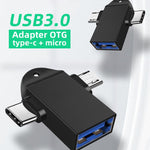 Adaptateur OTG multifonction USB 3.0 Femelle vers USB-C / Type-C Mâle + Micro USB Mâle avec trou pour dragonne