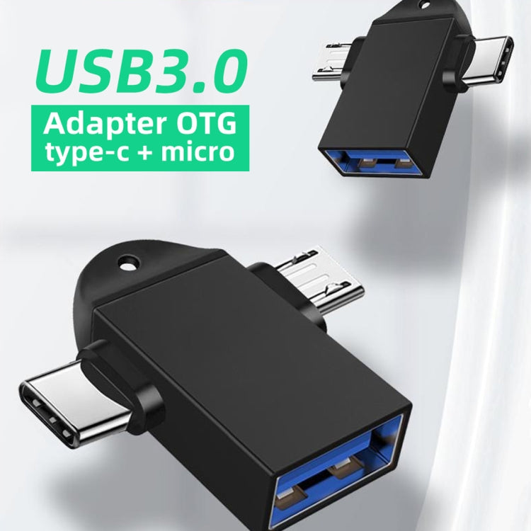 Adaptateur OTG multifonction USB 3.0 Femelle vers USB-C / Type-C Mâle + Micro USB Mâle avec trou pour dragonne