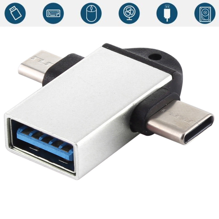 Adaptateur OTG multifonction USB 3.0 Femelle vers USB-C / Type-C Mâle + Micro USB Mâle avec trou pour dragonne