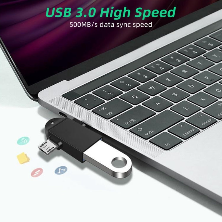Adaptateur OTG multifonction USB 3.0 Femelle vers USB-C / Type-C Mâle + Micro USB Mâle avec trou pour dragonne