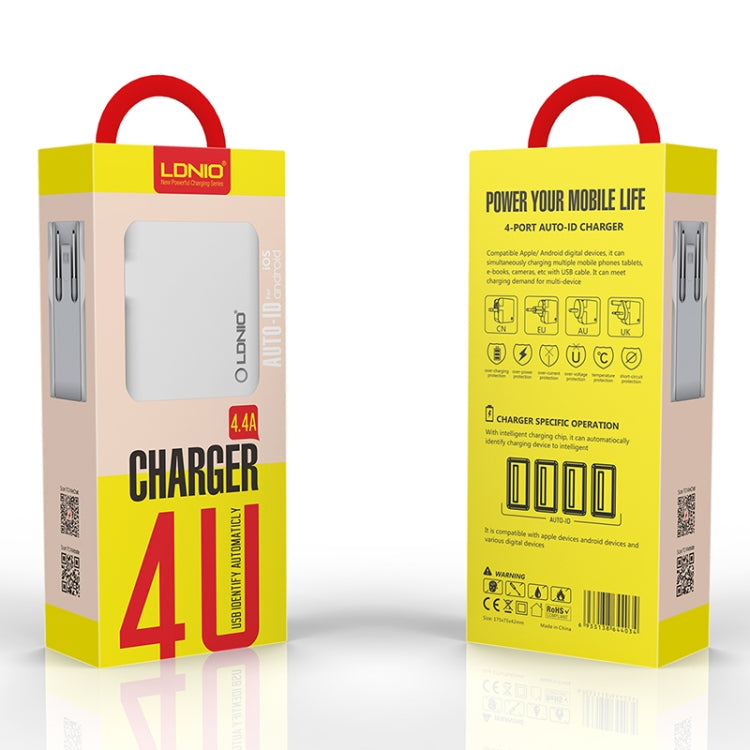 Chargeur de voyage intelligent LDNIO A4403 4.4A 4 ports USB, prise EU, SAS5293AU, SAS5293EU, SAS5293UK, SAS5293US