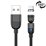 Câble de charge et synchronisation de données magnétique rotatif à 540 degrés USB vers Micro USB 2m 3A, Micro USB 2m