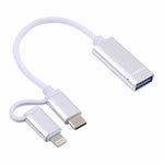 Câble adaptateur tressé en nylon OTG de charge et transmission USB 3.0 Femelle vers 8 broches + USB-C / Type-C Mâle, Longueur du câble : 11 cm, 8 broches Argent + Blanc, 8 broches Noir, 8 broches Argent, 8 broches Rouge, 8 broches Bleu