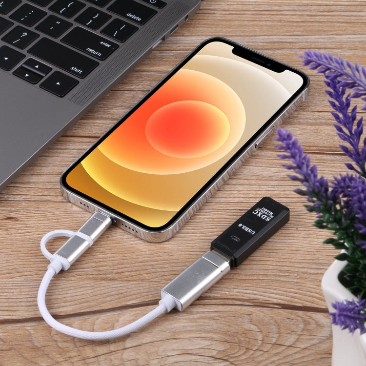 Câble adaptateur tressé en nylon OTG de charge et transmission USB 3.0 Femelle vers 8 broches + USB-C / Type-C Mâle, Longueur du câble : 11 cm, 8 broches Argent + Blanc, 8 broches Noir, 8 broches Argent, 8 broches Rouge, 8 broches Bleu