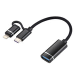 Câble adaptateur tressé en nylon OTG de charge et transmission USB 3.0 Femelle vers 8 broches + USB-C / Type-C Mâle, Longueur du câble : 11 cm, 8 broches Argent + Blanc, 8 broches Noir, 8 broches Argent, 8 broches Rouge, 8 broches Bleu