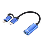 Câble adaptateur tressé en nylon OTG de charge et transmission USB 3.0 Femelle vers 8 broches + USB-C / Type-C Mâle, Longueur du câble : 11 cm, 8 broches Argent + Blanc, 8 broches Noir, 8 broches Argent, 8 broches Rouge, 8 broches Bleu