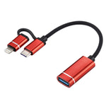 Câble adaptateur tressé en nylon OTG de charge et transmission USB 3.0 Femelle vers 8 broches + USB-C / Type-C Mâle, Longueur du câble : 11 cm, 8 broches Argent + Blanc, 8 broches Noir, 8 broches Argent, 8 broches Rouge, 8 broches Bleu