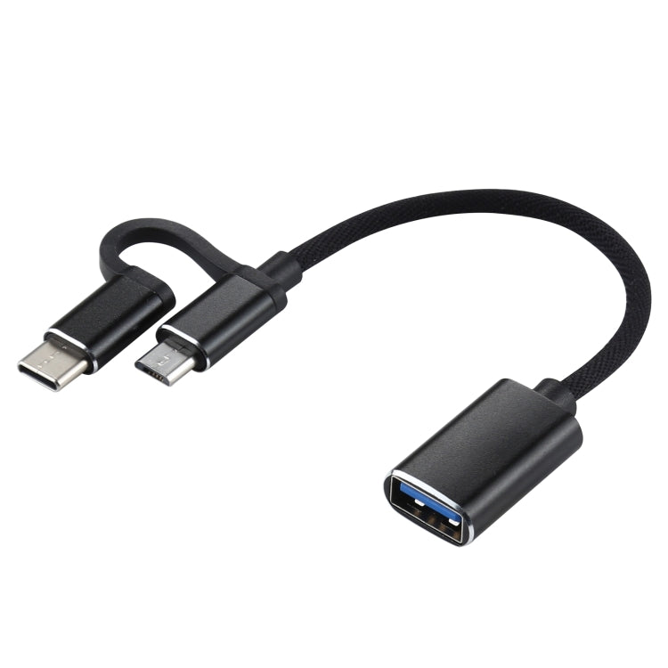 Câble adaptateur OTG tressé en nylon USB 3.0 femelle vers Micro USB + USB-C / Type-C mâle pour charge et transmission, Longueur du câble : 11cm, Micro USB Noir, Micro USB Bleu, Micro USB Rouge, Micro USB Argent, Micro USB Blanc