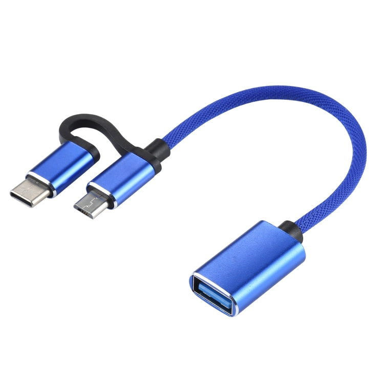 Câble adaptateur OTG tressé en nylon USB 3.0 femelle vers Micro USB + USB-C / Type-C mâle pour charge et transmission, Longueur du câble : 11cm, Micro USB Noir, Micro USB Bleu, Micro USB Rouge, Micro USB Argent, Micro USB Blanc