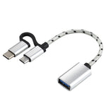 Câble adaptateur OTG tressé en nylon USB 3.0 femelle vers Micro USB + USB-C / Type-C mâle pour charge et transmission, Longueur du câble : 11cm, Micro USB Noir, Micro USB Bleu, Micro USB Rouge, Micro USB Argent, Micro USB Blanc