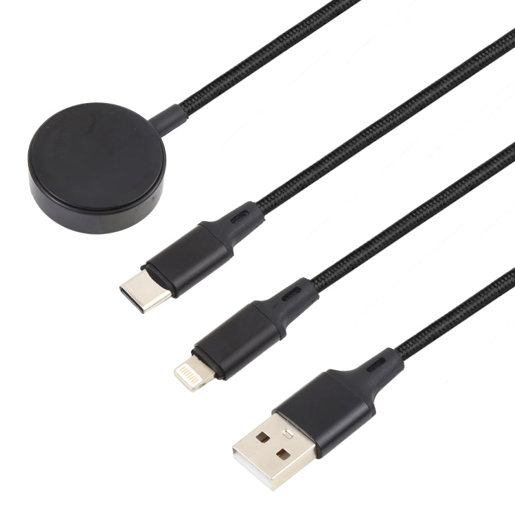 Pour iPhone / Apple Watch 3 en 1 8 broches + Type-C / USB-C + Câble de charge multifonction avec base de chargement magnétique, Longueur : 1m, 3 en 1