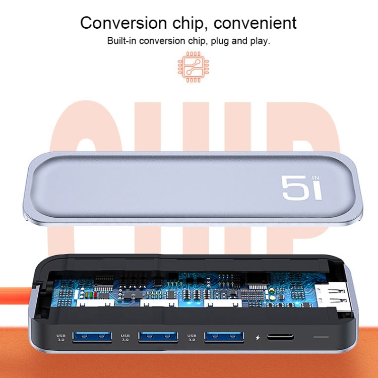 Station d'accueil multifonction 5 en 1 ROCK RT16 Type-C / USB-C vers HDMI + 4 USB 3.0, hub convertisseur d'extension, RT16