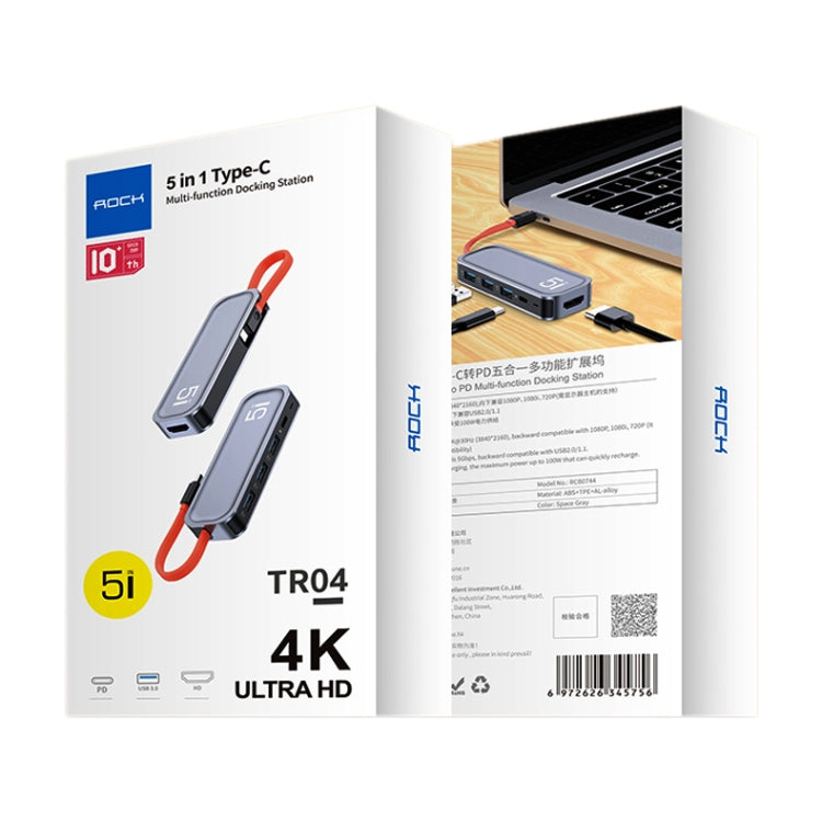 Station d'accueil multifonction 5 en 1 ROCK RT16 Type-C / USB-C vers HDMI + 4 USB 3.0, hub convertisseur d'extension, RT16