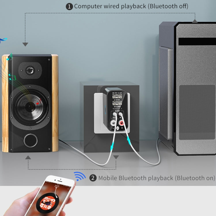 K16 Émetteur-récepteur audio Bluetooth 5.0 2 en 1 avec prise double sortie AUX 3,5 mm + RAC et télécommande, prise UE, prise UE