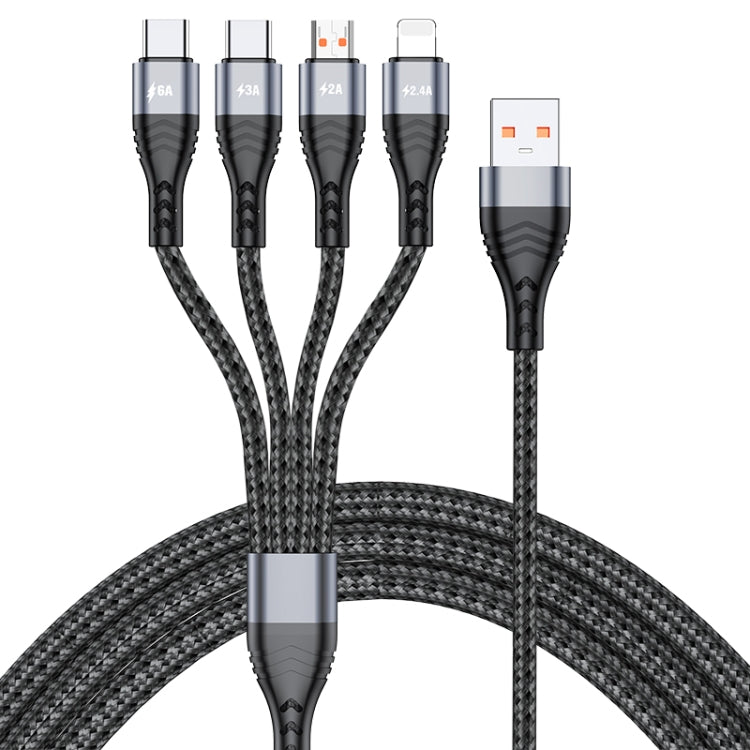 Câble de données de charge rapide 4 en 1 66W 6A USB vers 8 broches + Micro USB + double USB-C / Type-C, longueur du câble : 1,2 m, 1,2 m, 1,2 m 66W