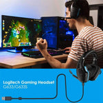 ZS0155 Câble audio USB pour casque Logitech G633 / G633s avec support appel / éclairage casque, Longueur du câble : 2m, Pour Logitech G633 2m