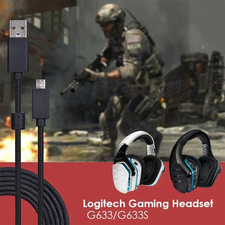 ZS0155 Câble audio USB pour casque Logitech G633 / G633s avec support appel / éclairage casque, Longueur du câble : 2m, Pour Logitech G633 2m