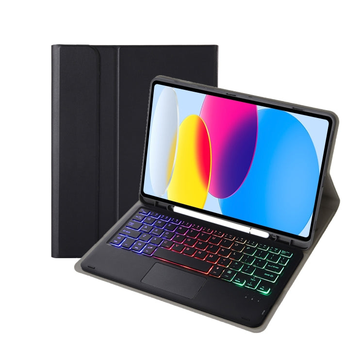 Pour iPad 11 2025 / 10ème génération 10.9 2022 A10B-AS Étui en cuir avec texture agneau et clavier tactile Bluetooth rétroéclairé pour tablette avec fente pour stylet, A10B-AS