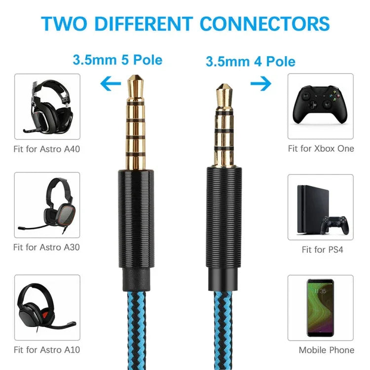 ZS0162 Câble audio pour casque de jeu avec contrôle filaire pour Logitech Astro A10 A40 A30, Version avec contrôle filaire