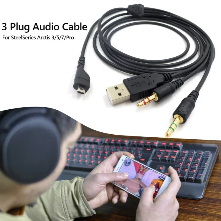 ZS0224 Câble audio casque à 3 broches pour SteelSeries Arctis 3 / 5 / 7 / Pro, ZS0224