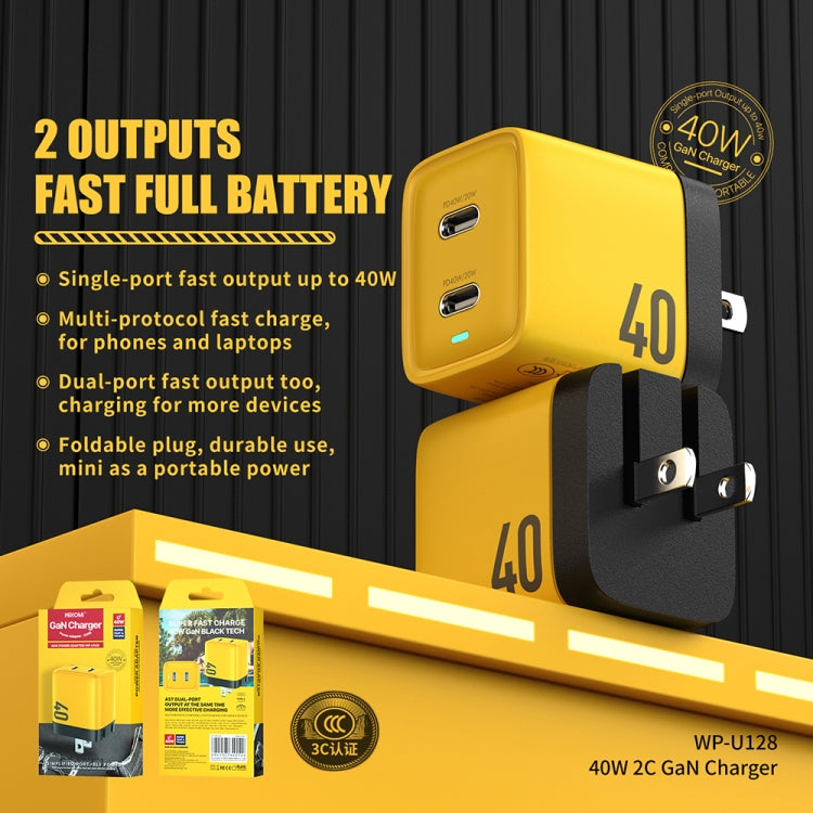 WK WP-U128 Chargeur en nitrure de gallium 40W double interface USB-C/Type-C, spécifications : prise US, prise US