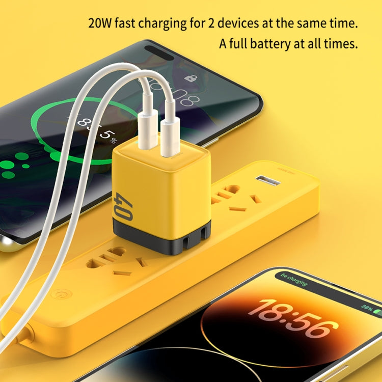WK WP-U128 Chargeur en nitrure de gallium 40W double interface USB-C/Type-C, spécifications : prise US, prise US