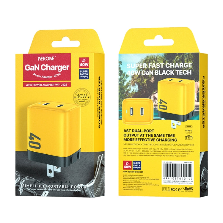 WK WP-U128 Chargeur en nitrure de gallium 40W double interface USB-C/Type-C, spécifications : prise US, prise US