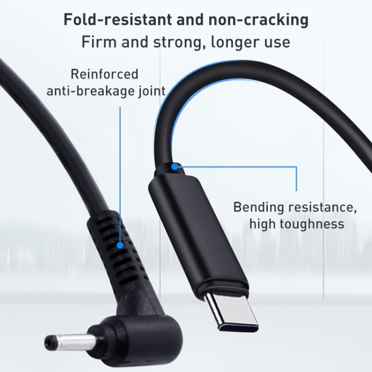 Câble de charge d'alimentation pour ordinateur portable USB-C / Type-C vers 4,0 x 1,7 mm, longueur du câble : environ 1,5 m, Type-C vers tête bullet 4,0 x 1,7 mm