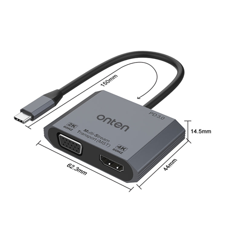 Convertisseur vidéo rapide Onten M205 3 en 1 Type-C vers HDMI + VGA + PD, M205