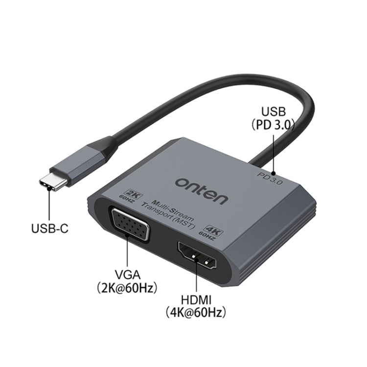 Convertisseur vidéo rapide Onten M205 3 en 1 Type-C vers HDMI + VGA + PD, M205