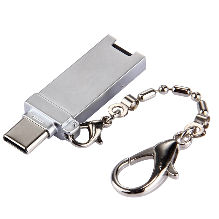 Mini adaptateur connecteur port USB 2.0 femelle vers USB-C / Type-C mâle en alliage d'aluminium avec chaîne