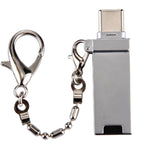 Mini adaptateur connecteur port USB 2.0 femelle vers USB-C / Type-C mâle en alliage d'aluminium avec chaîne