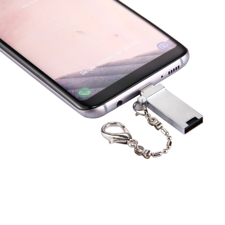 Mini adaptateur connecteur port USB 2.0 femelle vers USB-C / Type-C mâle en alliage d'aluminium avec chaîne